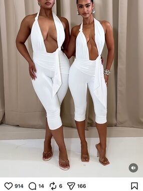 MURCI White Halter Jumpsuit with Plunging Neckline